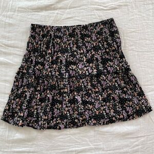 Pink Rose Black and Floral Tiered Ruffle Mini Skirt